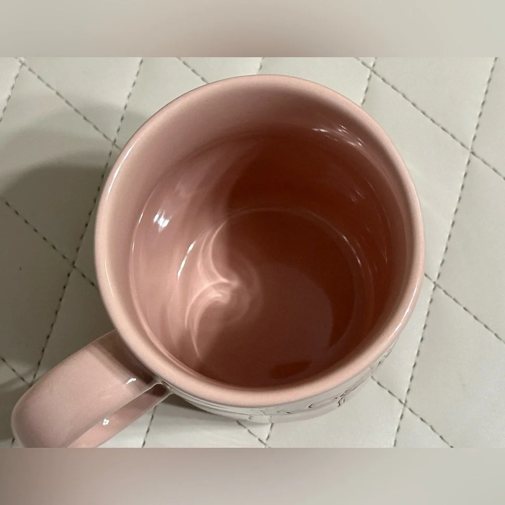 RAE DUNN How Lovely pink ceramic coffee mug with flower